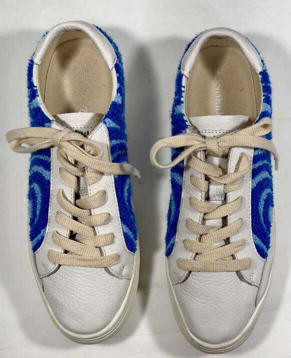 Soludos Ibiza Platform Psychedelic Spiral Leather Sneakers in Marine Blue - Picture 2 of 10